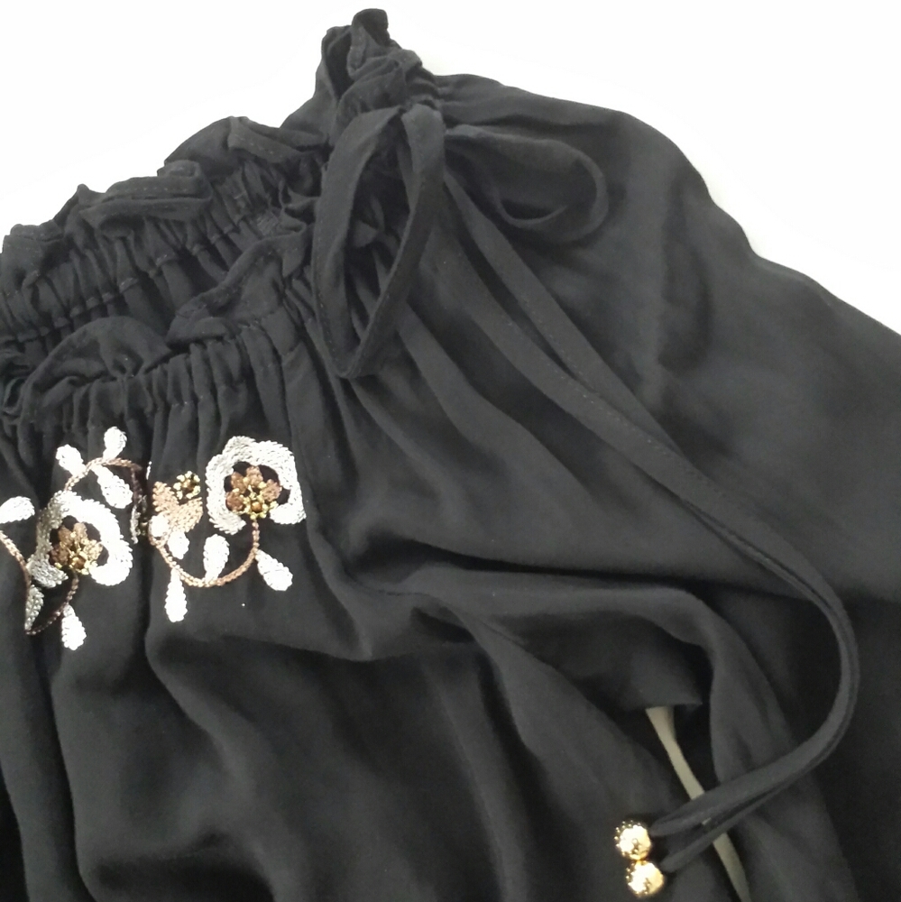 WHBM Black Embroidered Peasant Boho Dress Size S - Picture 4 of 9